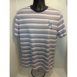 The Smurfs T Shirt Mens Large Colorful Striped Short Sleeve Crew Neck Retro